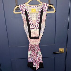 MAEVE Anthropologie 100% Silk Block Print Belted Sleeveless Top Size 2